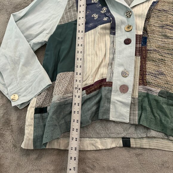 Donna Jessica Patchwork Blouse Art To Wear Lagenlook Artsy Shirt 2 LARGE - Picture 5 of 7